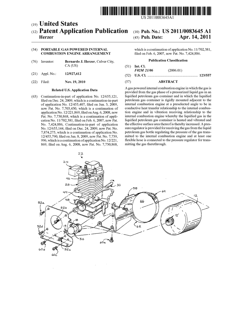 Portable gas powered internal combustion engine arrangement - diagram, schematic, and image 01