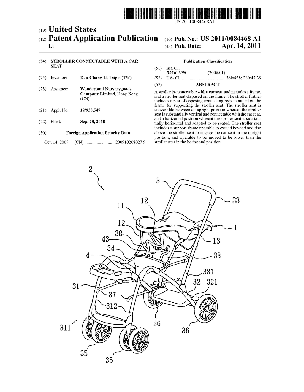 Stroller connectable with a car seat - diagram, schematic, and image 01