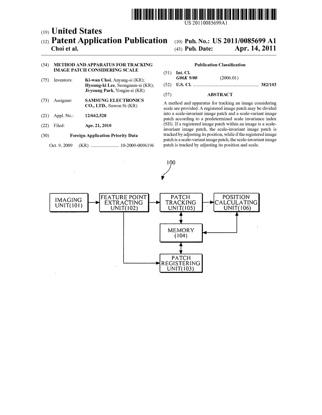 Method and apparatus for tracking image patch considering scale - diagram, schematic, and image 01