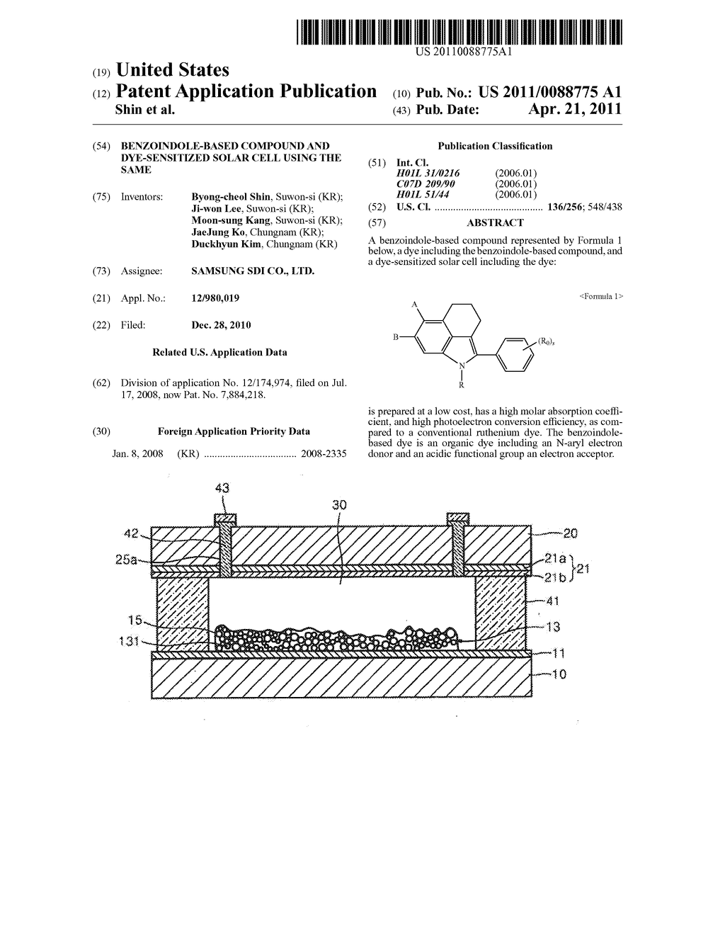 BENZOINDOLE-BASED COMPOUND AND DYE-SENSITIZED SOLAR CELL USING THE SAME - diagram, schematic, and image 01