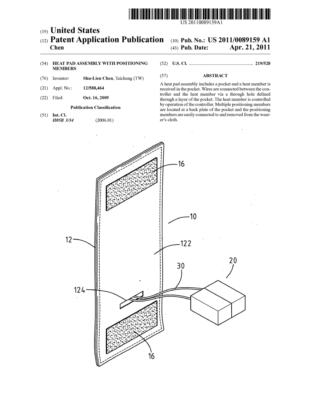 Heat pad assembly with positioning members - diagram, schematic, and image 01