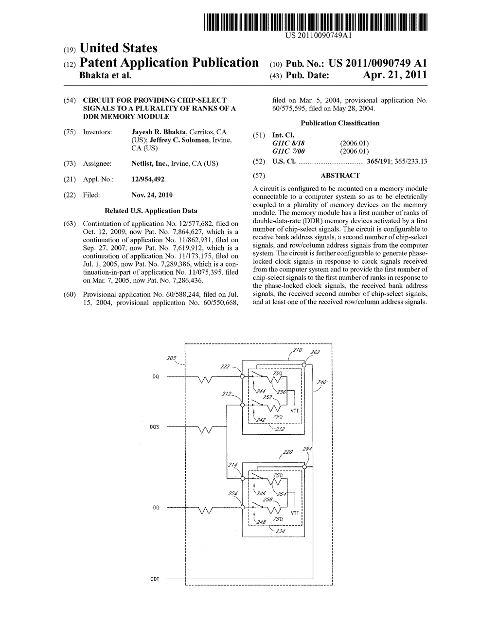 CIRCUIT FOR PROVIDING CHIP-SELECT SIGNALS TO A PLURALITY OF RANKS OF A DDR MEMORY MODULE - diagram, schematic, and image 01