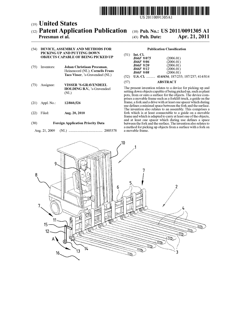 DEVICE, ASSEMBLY AND METHODS FOR PICKING UP AND PUTTING DOWN OBJECTS CAPABLE OF BEING PICKED UP - diagram, schematic, and image 01