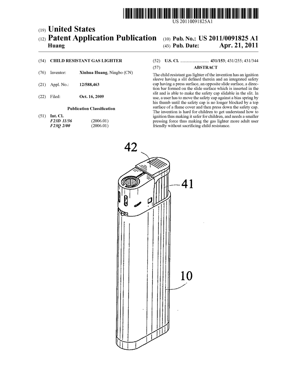 Child resistant gas lighter - diagram, schematic, and image 01