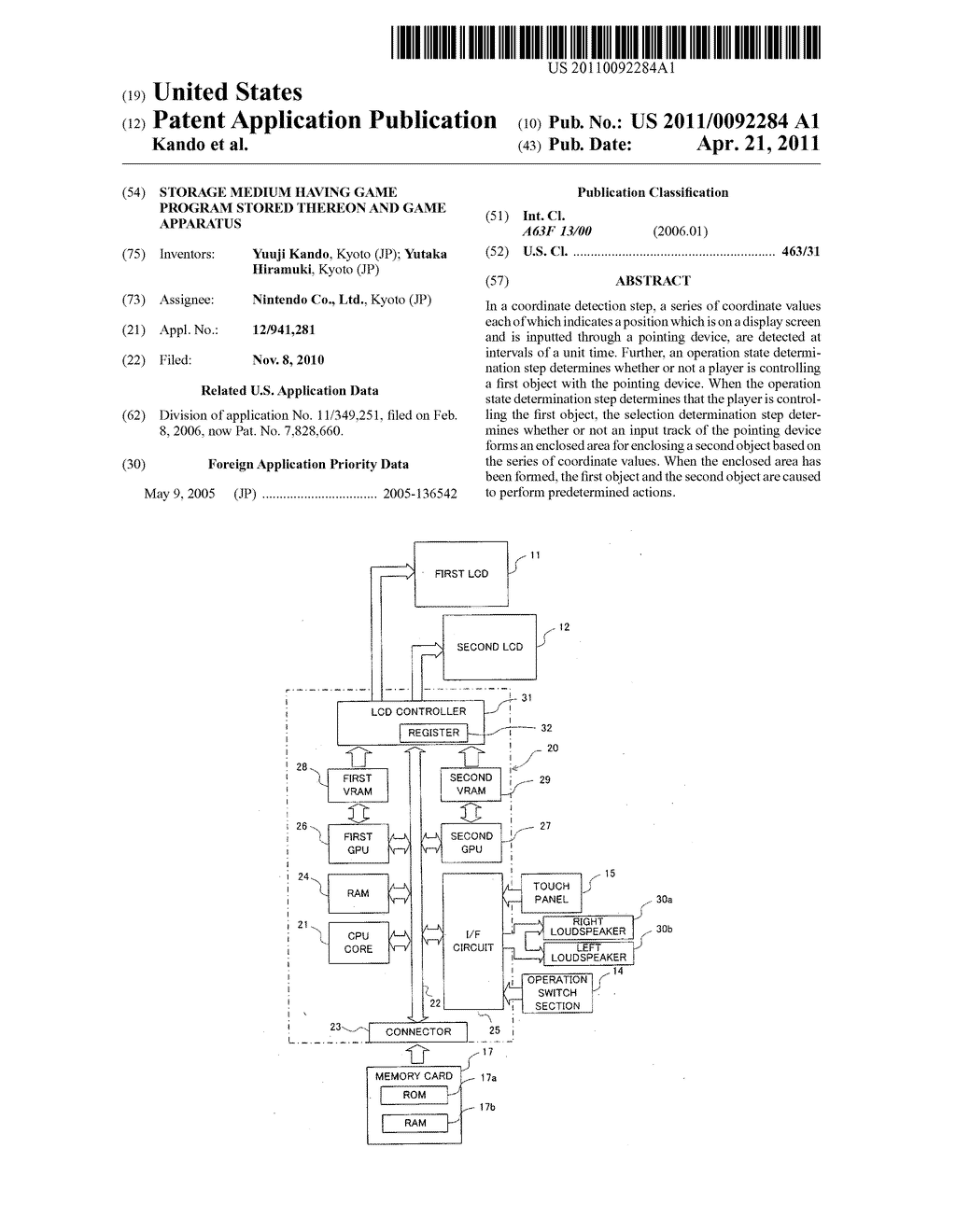 STORAGE MEDIUM HAVING GAME PROGRAM STORED THEREON AND GAME APPARATUS - diagram, schematic, and image 01