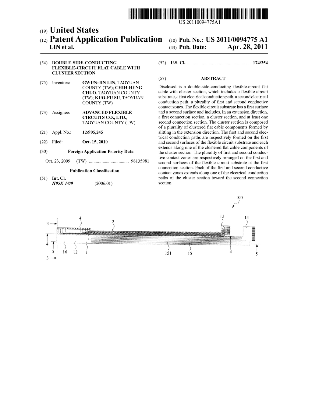 DOUBLE-SIDE-CONDUCTING FLEXIBLE-CIRCUIT FLAT CABLE WITH CLUSTER SECTION - diagram, schematic, and image 01