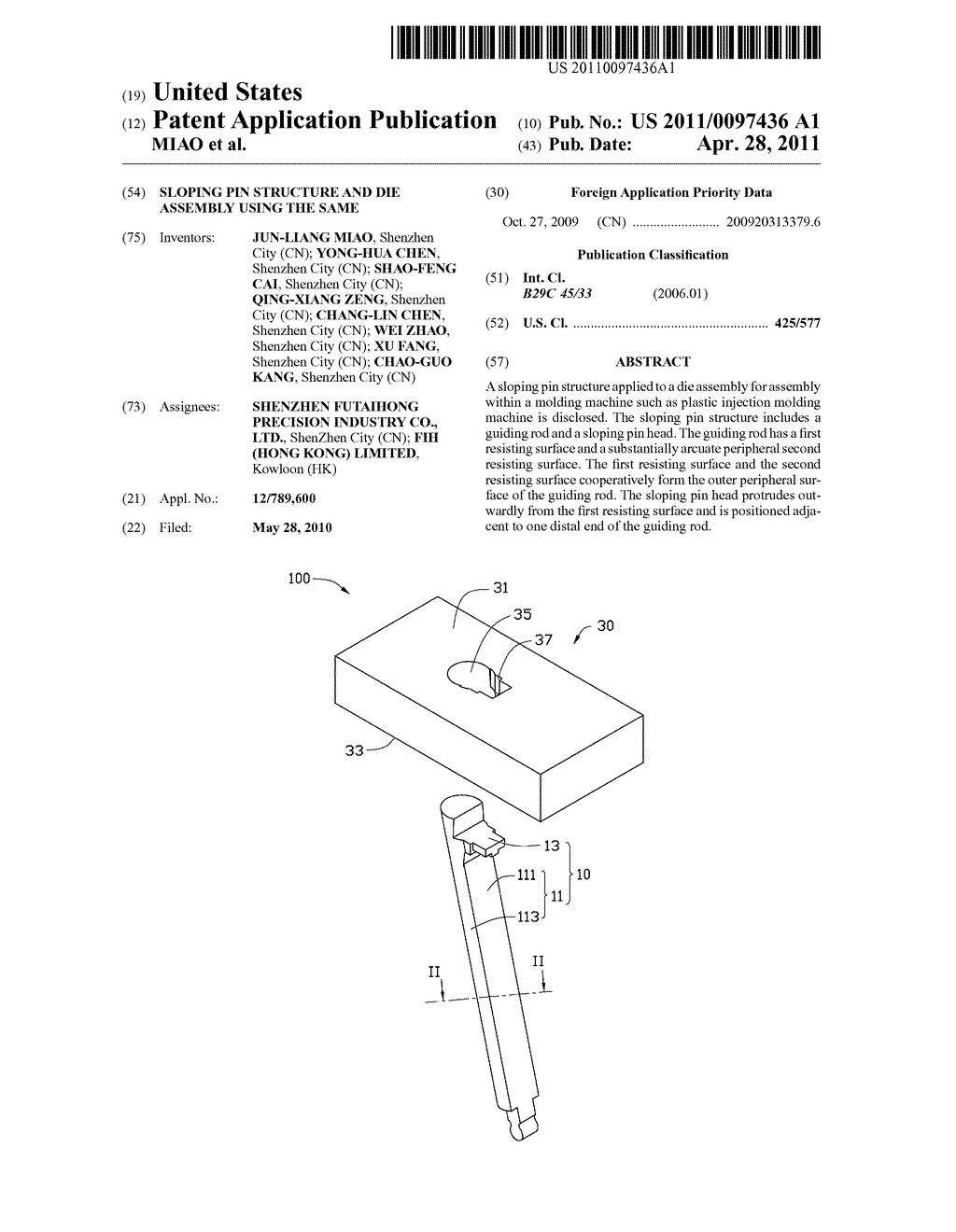 SLOPING PIN STRUCTURE AND DIE ASSEMBLY USING THE SAME - diagram, schematic, and image 01