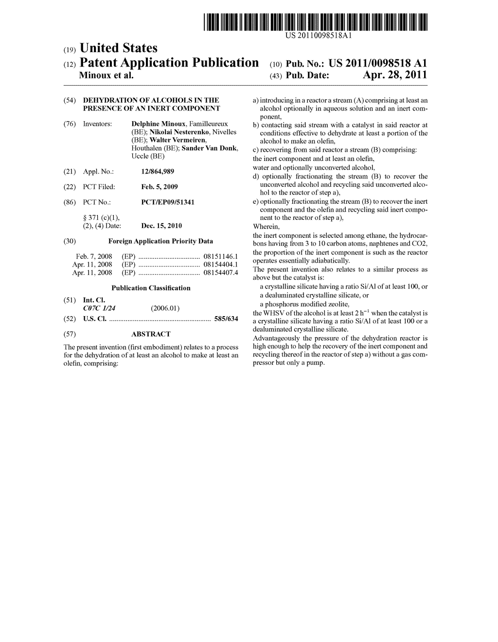 Dehydration of Alcohols in the Presence of an Inert Component - diagram, schematic, and image 01