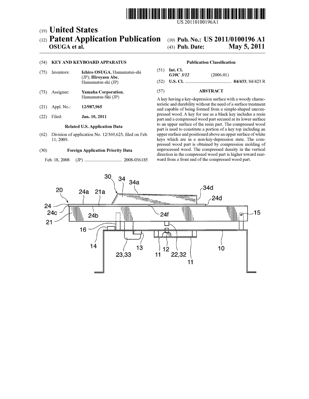 KEY AND KEYBOARD APPARATUS - diagram, schematic, and image 01