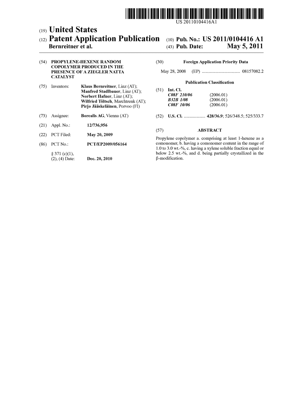 PROPYLENE-HEXENE RANDOM COPOLYMER PRODUCED IN THE PRESENCE OF A ZIEGLER NATTA CATALYST - diagram, schematic, and image 01