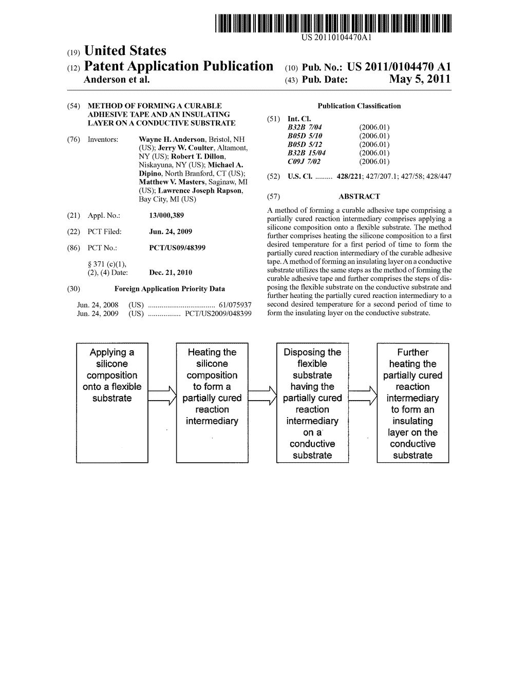 METHOD OF FORMING A CURABLE ADHESIVE TAPE AND AN INSULATING LAYER ON A CONDUCTIVE SUBSTRATE - diagram, schematic, and image 01