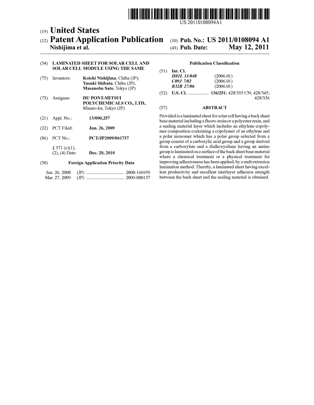 LAMINATED SHEET FOR SOLAR CELL AND SOLAR CELL MODULE USING THE SAME - diagram, schematic, and image 01