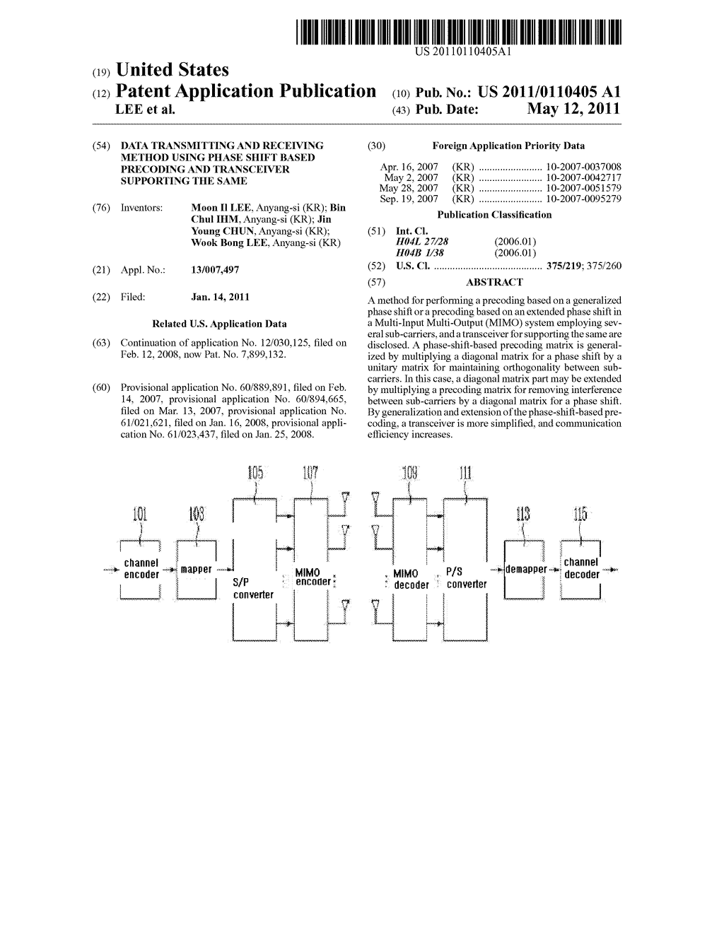 DATA TRANSMITTING AND RECEIVING METHOD USING PHASE SHIFT BASED PRECODING AND TRANSCEIVER SUPPORTING THE SAME - diagram, schematic, and image 01