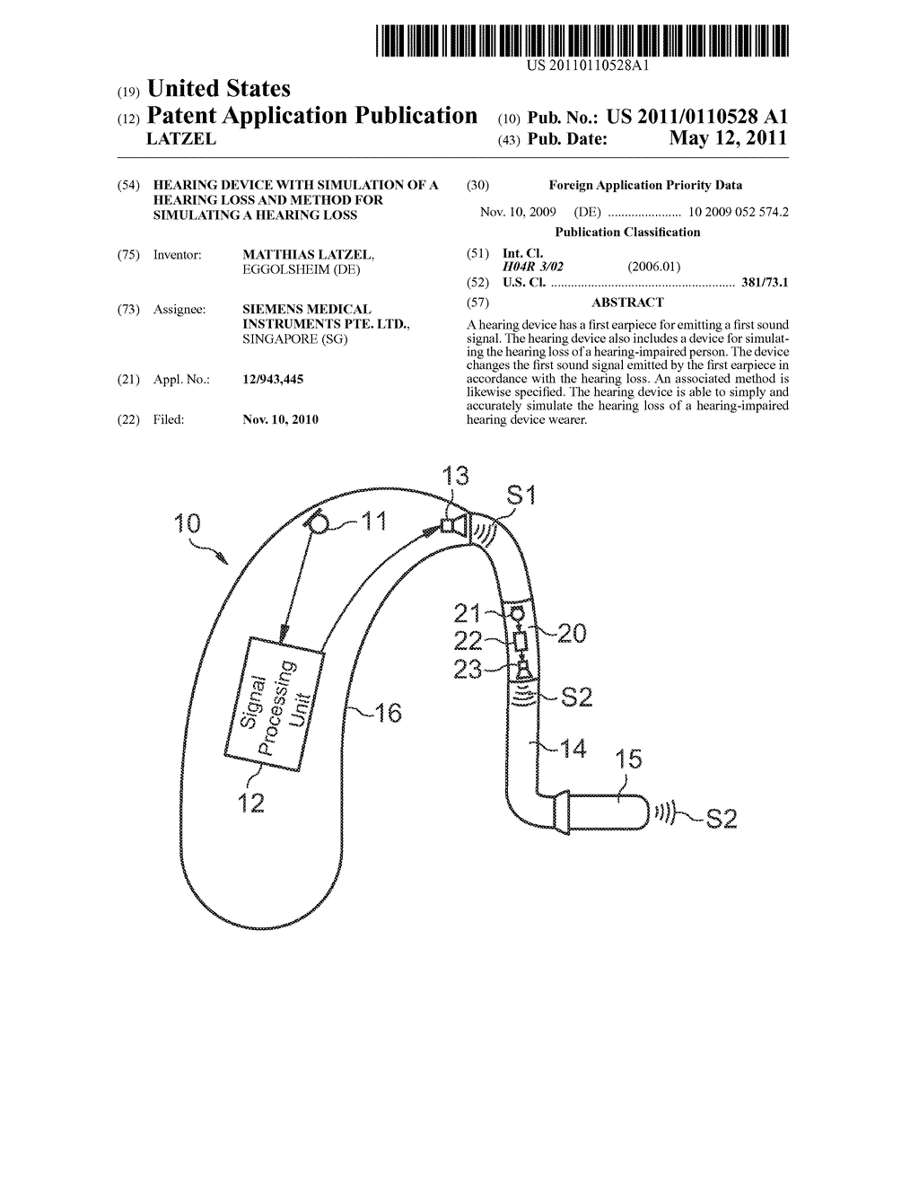 HEARING DEVICE WITH SIMULATION OF A HEARING LOSS AND METHOD FOR SIMULATING A HEARING LOSS - diagram, schematic, and image 01