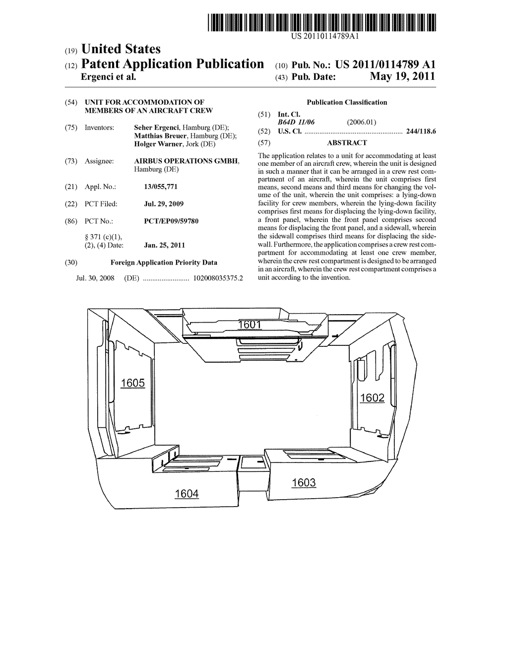 UNIT FOR ACCOMMODATION OF MEMBERS OF AN AIRCRAFT CREW - diagram, schematic, and image 01