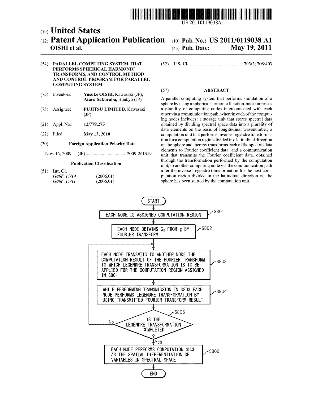 PARALLEL COMPUTING SYSTEM THAT PERFORMS SPHERICAL HARMONIC TRANSFORMS, AND CONTROL METHOD AND CONTROL PROGRAM FOR PARALLEL COMPUTING SYSTEM - diagram, schematic, and image 01