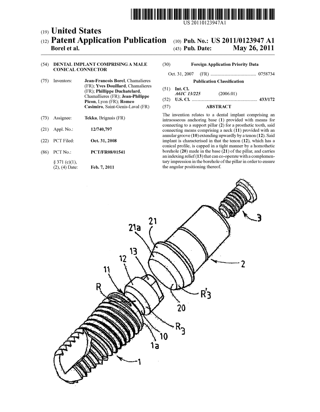 DENTAL IMPLANT COMPRISING A MALE CONICAL CONNECTOR - diagram, schematic, and image 01