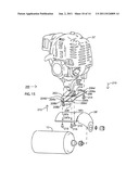 Portable gas powered internal combustion engine arrangement diagram and image