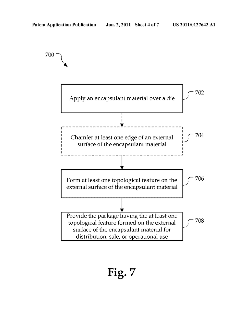 PACKAGE INCLUDING AT LEAST ONE TOPOLOGICAL FEATURE ON AN ENCAPSULANT     MATERIAL TO RESIST OUT-OF-PLANE DEFORMATION - diagram, schematic, and image 05