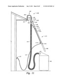Apparatus for removing debris from gutters, troughs and other overhead     open conduits diagram and image