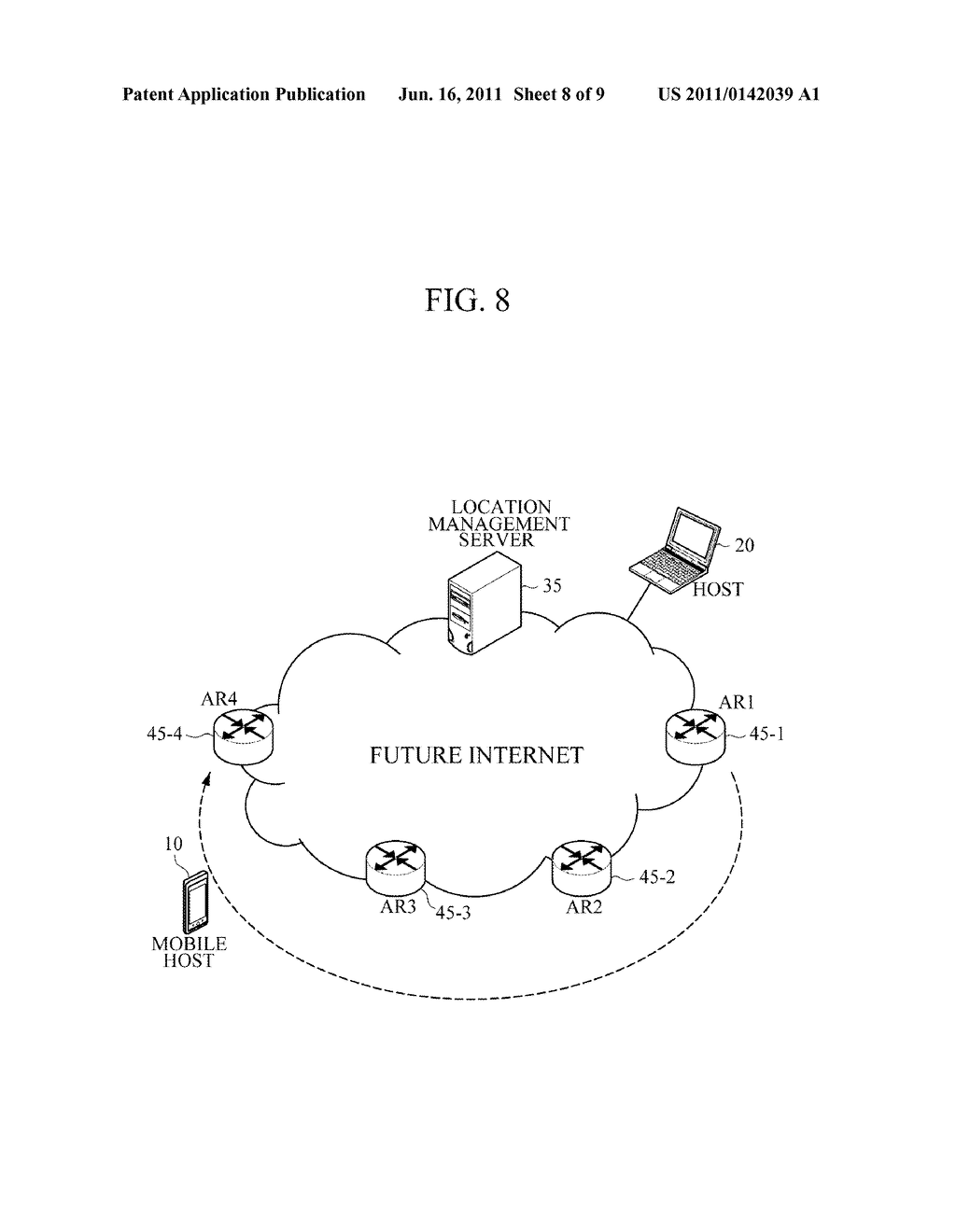 PACKET TRANSFER APPARATUS AND METHOD AND LOCATION MANAGEMENT APPARATUS AND     METHOD FOR ENSURING CONTINUITY OF PACKET DELIVERY - diagram, schematic, and image 09