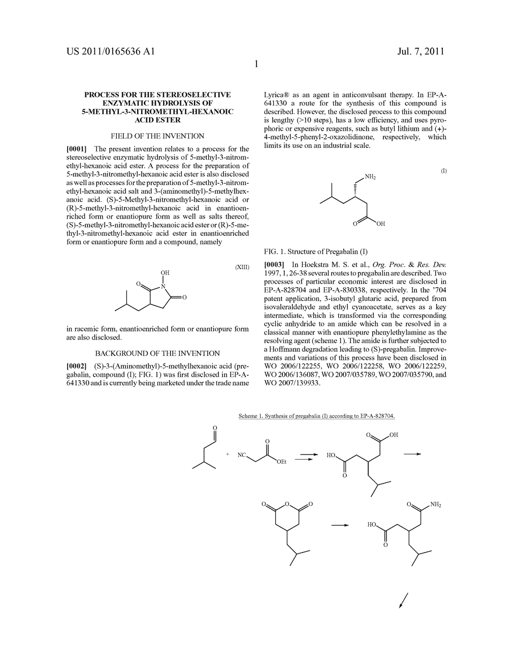 PROCESS FOR THE STEREOSELECTIVE ENZYMATIC HYDROLYSIS OF     5-METHYL-3-NITROMETHYL-HEXANOIC ACID ESTER - diagram, schematic, and image 02