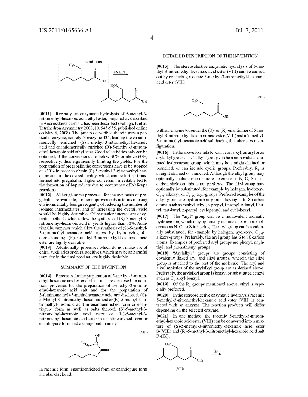 PROCESS FOR THE STEREOSELECTIVE ENZYMATIC HYDROLYSIS OF     5-METHYL-3-NITROMETHYL-HEXANOIC ACID ESTER - diagram, schematic, and image 05