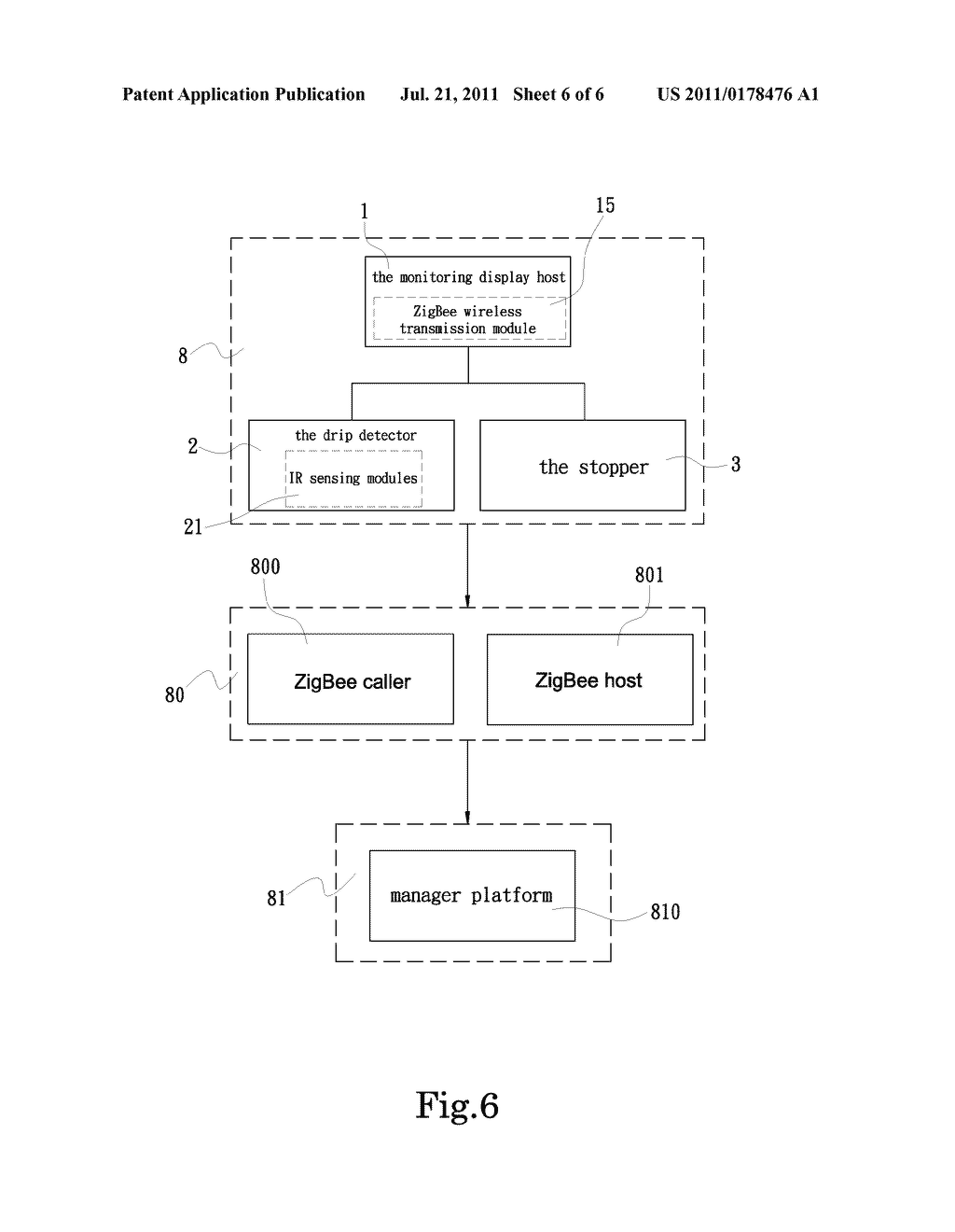 DRIP DETECTOR WITH MULTIPLE SYMMETRIC SENSORS AND SIGNAL TRANSMISSION BY     ZIGBEE NETWORK - diagram, schematic, and image 07