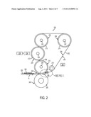 APPARATUSES INCLUDING A VIBRATING STRIPPING DEVICE FOR STRIPPING PRINT     MEDIA FROM A BELT AND METHODS OF STRIPPING PRINT MEDIA FROM BELTS diagram and image