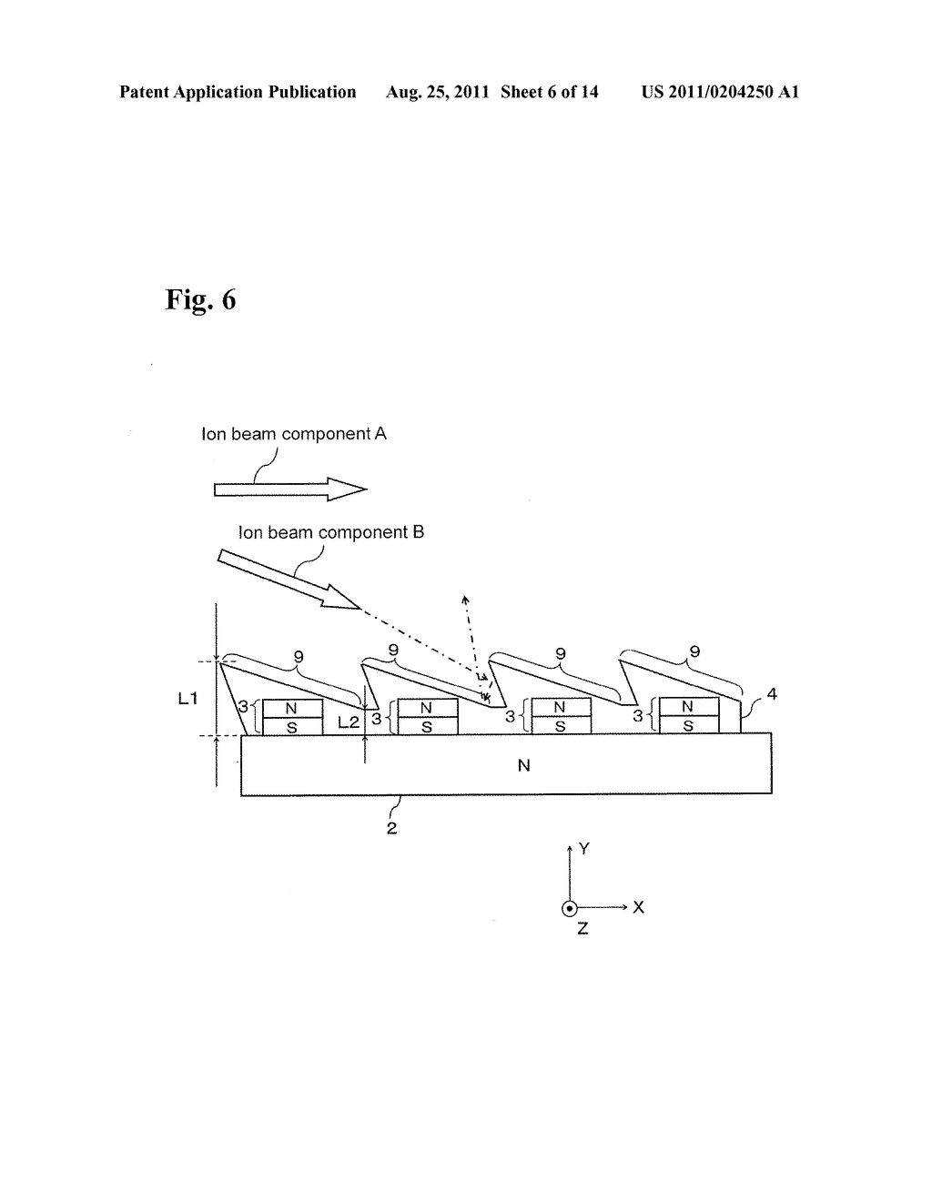 MAGNET FOR ION BEAM IRRADIATION APPARATUS EQUIPPED WITH PROTECTIVE MEMBER     THAT COVERS PLURALITY OF MAGNETIC FIELD CONCENTRATING MEMBERS - diagram, schematic, and image 07