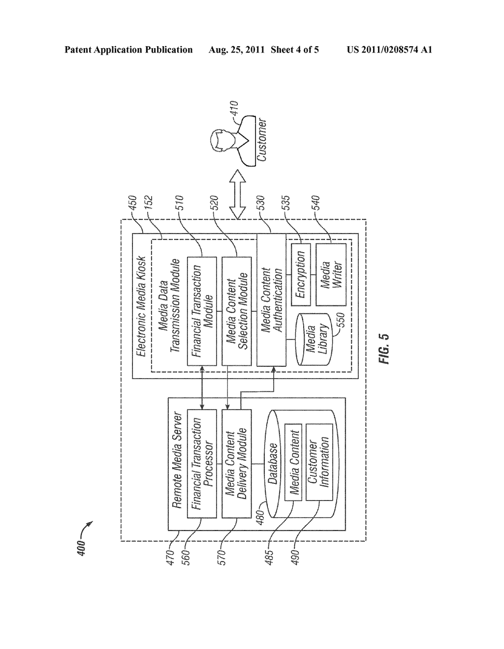 SYSTEM AND METHOD FOR DELIVERING AND TRANSMITTING MEDIA CONTENT TO AND     FROM AN ELECTRONIC KIOSK - diagram, schematic, and image 05