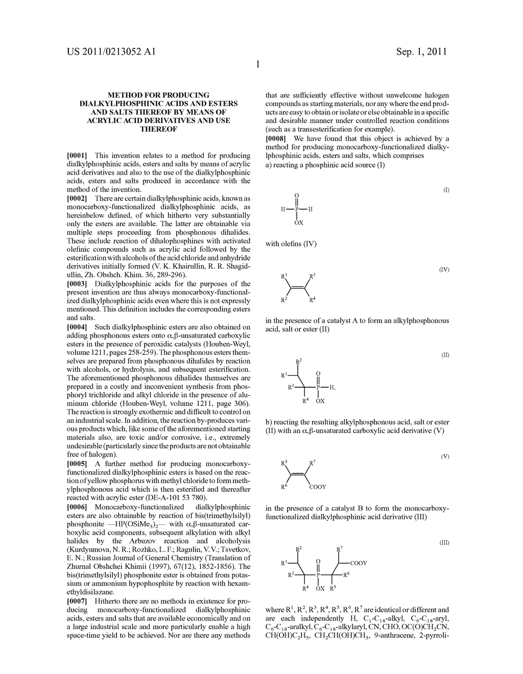 Method for Producing Dialkylphosphinic Acids and Esters and Salts Thereof     by Means of Acrylic Acid Derivatives and Use Thereof - diagram, schematic, and image 02