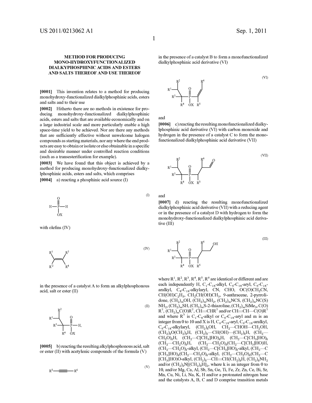 Method for Producing Mono-Hydroxyfunctionalized Dialkyphosphinic Acids and     Esters and Salts Thereof and Use Thereof - diagram, schematic, and image 02