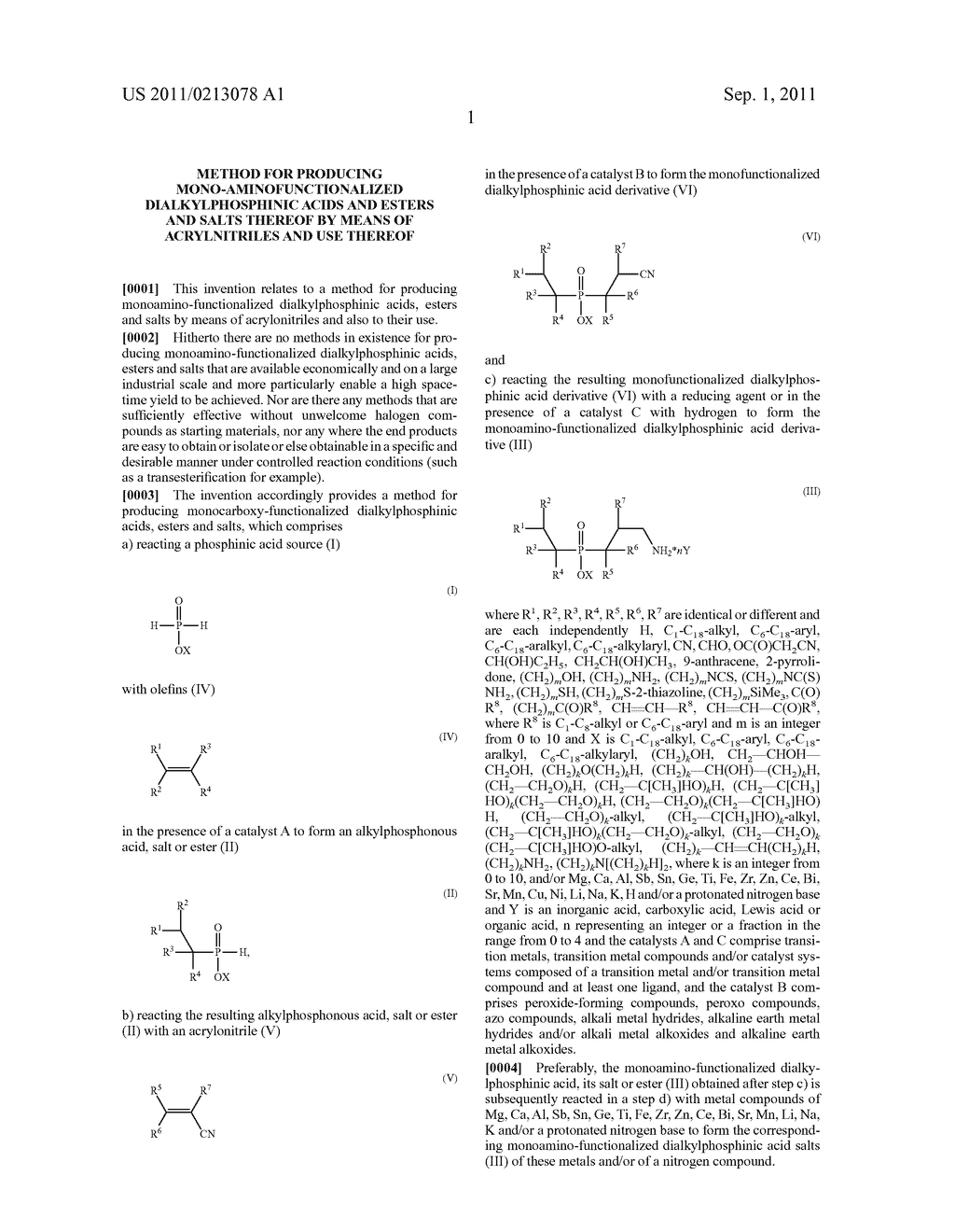 Method for Producing Mono-Aminofunctionalized Dialkylphosphinic Acids and     Esters and Salts Thereof by Means of Acrylnitriles and Use Thereof - diagram, schematic, and image 02