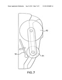 DISPENSER THAT AUTOMATICALLY TRANSFERS ROLLS OF ABSORBENT MATERIAL, METHOD     OF RELOADING SAME, AND ROLLS OF ABSORBENT MATERIAL FOR USE IN SAME diagram and image