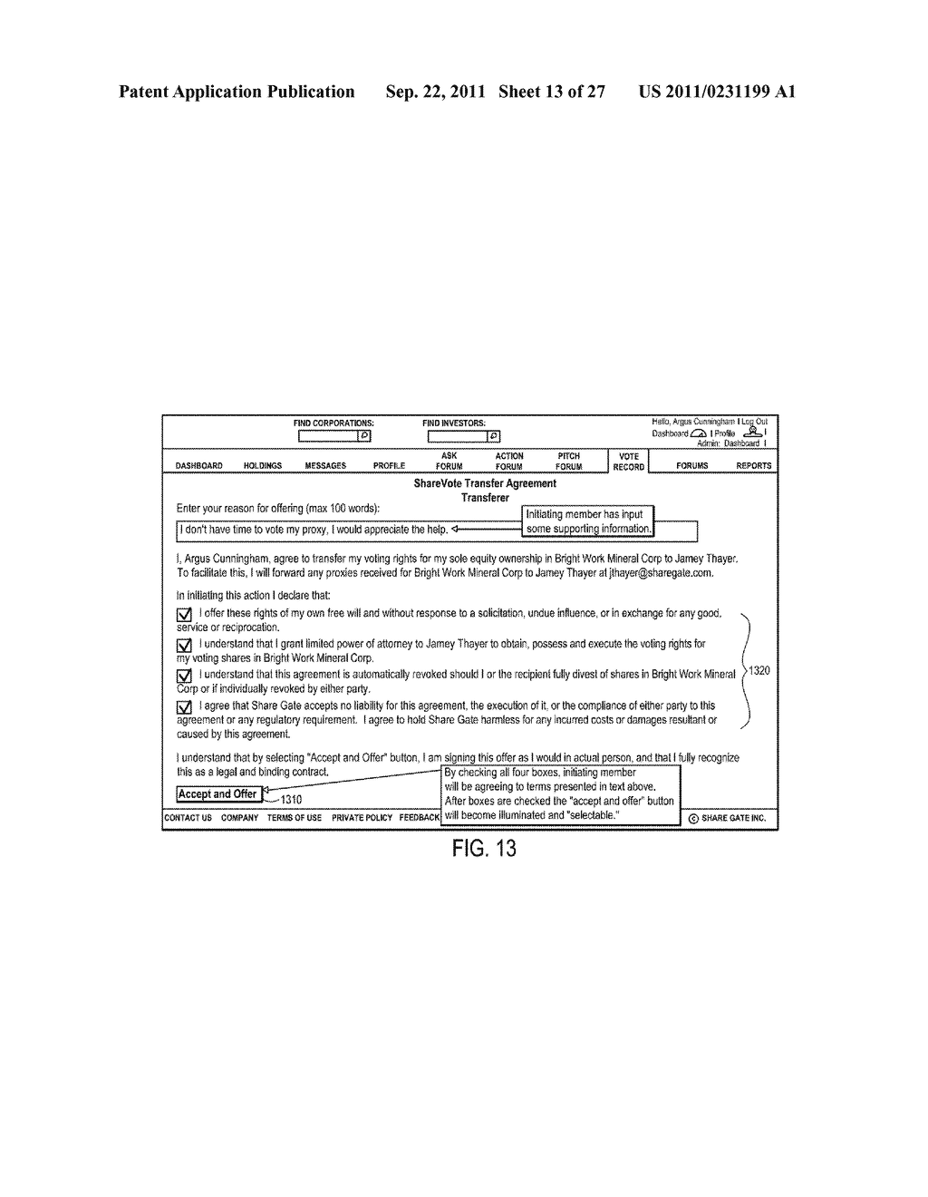 Methods and Systems for Internet-Based Network Shareholder Electronic     Voting Rights Reassignment - diagram, schematic, and image 14