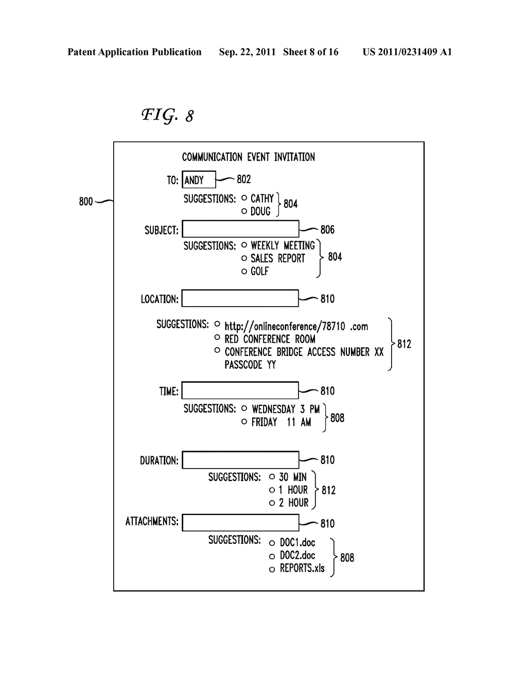 SYSTEM AND METHOD FOR PREDICTING MEETING SUBJECTS, LOGISTICS, AND     RESOURCES - diagram, schematic, and image 09