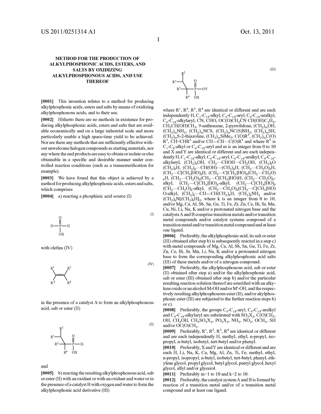 Method for the Production of Alkylphosphonic Acids, Esters, and Salts by     Oxidizing Alkylphosphonous Acids, and Use Thereof - diagram, schematic, and image 02