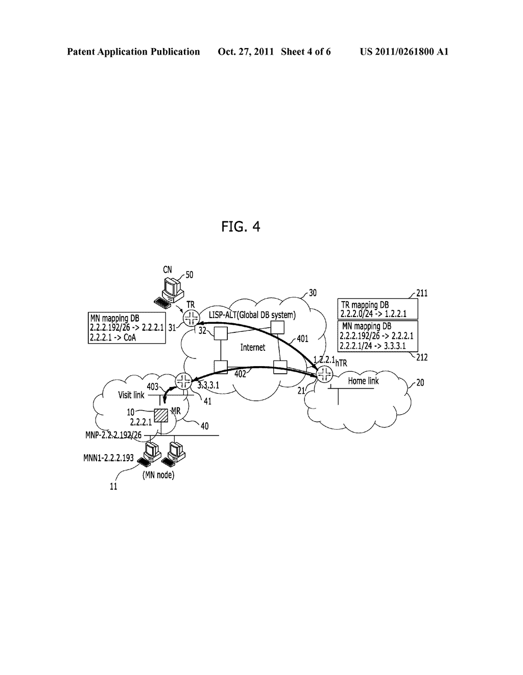 SYSTEM AND METHOD FOR SUPPORTING NETWORK MOBILITY BASED ON     IDENTIFIER-LOCATOR SEPARATION - diagram, schematic, and image 05