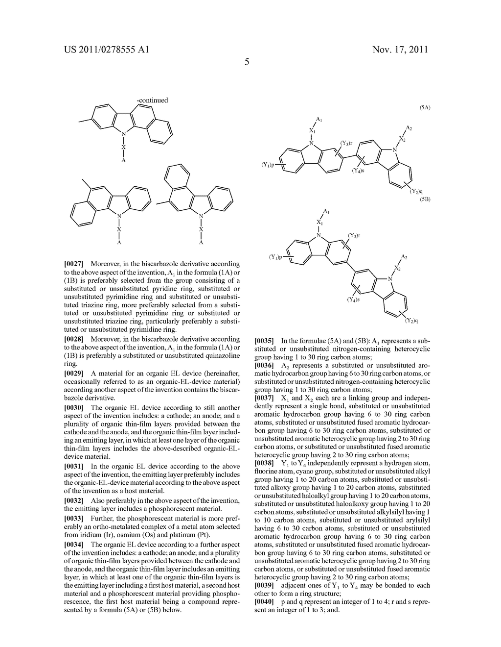 BISCARBAZOLE DERIVATIVE, MATERIAL FOR ORGANIC ELECTROLUMINESCENCE DEVICE     AND ORGANIC ELECTROLUMINESCENCE DEVICE USING THE SAME - diagram, schematic, and image 07
