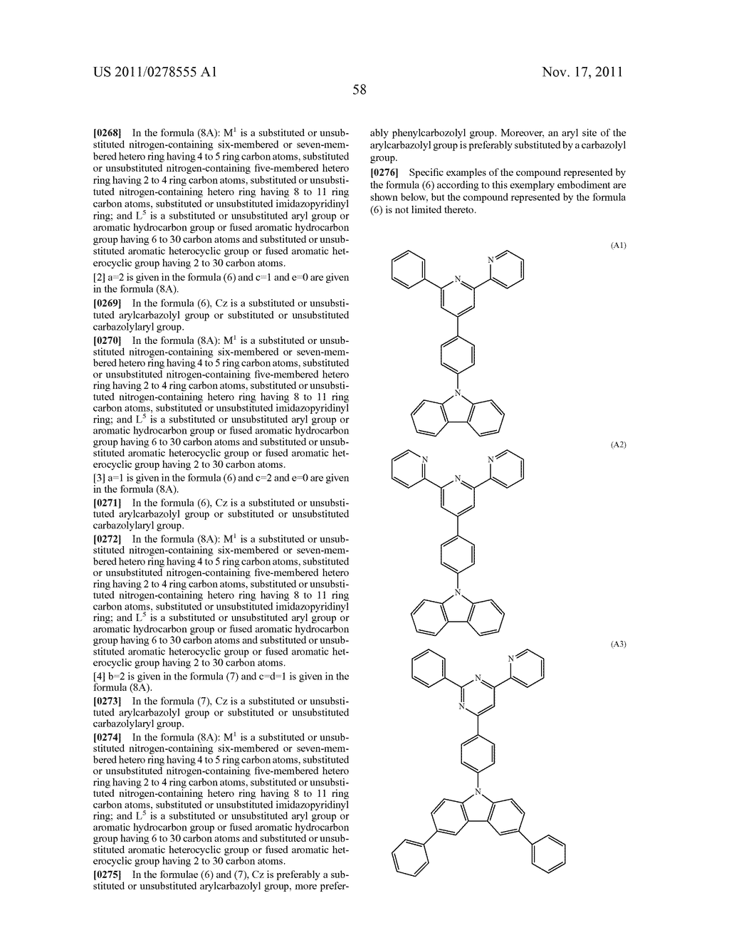 BISCARBAZOLE DERIVATIVE, MATERIAL FOR ORGANIC ELECTROLUMINESCENCE DEVICE     AND ORGANIC ELECTROLUMINESCENCE DEVICE USING THE SAME - diagram, schematic, and image 60