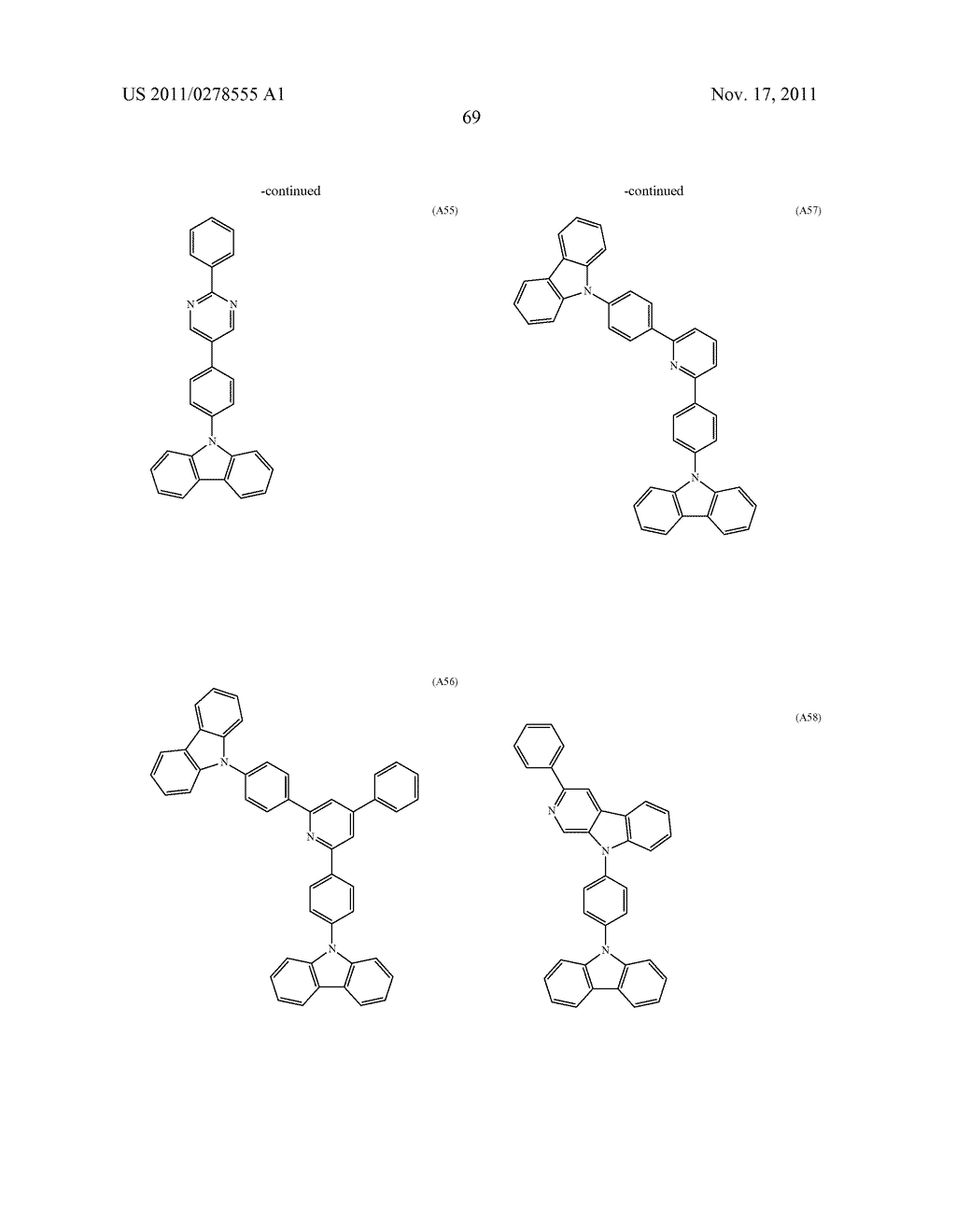 BISCARBAZOLE DERIVATIVE, MATERIAL FOR ORGANIC ELECTROLUMINESCENCE DEVICE     AND ORGANIC ELECTROLUMINESCENCE DEVICE USING THE SAME - diagram, schematic, and image 71