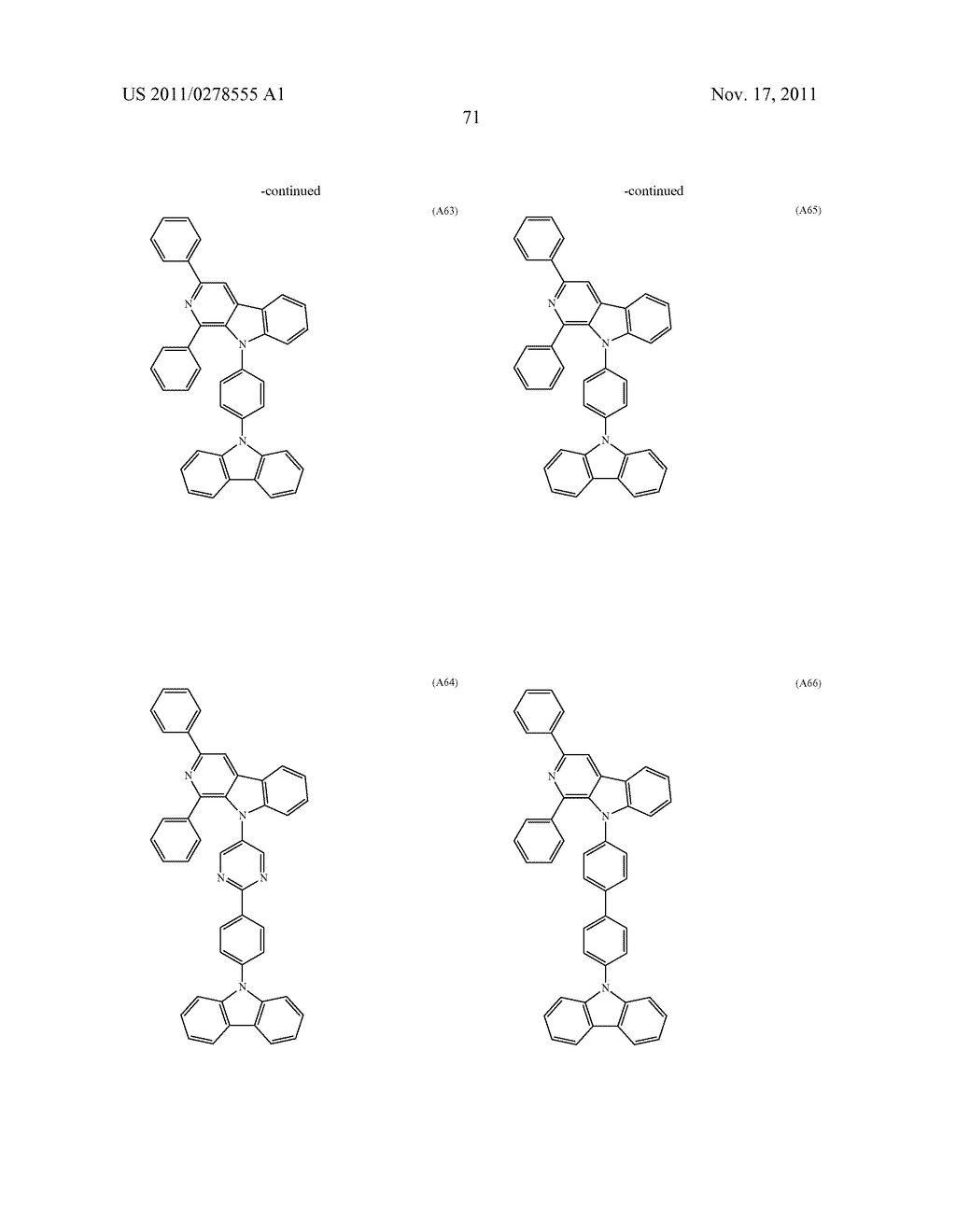 BISCARBAZOLE DERIVATIVE, MATERIAL FOR ORGANIC ELECTROLUMINESCENCE DEVICE     AND ORGANIC ELECTROLUMINESCENCE DEVICE USING THE SAME - diagram, schematic, and image 73