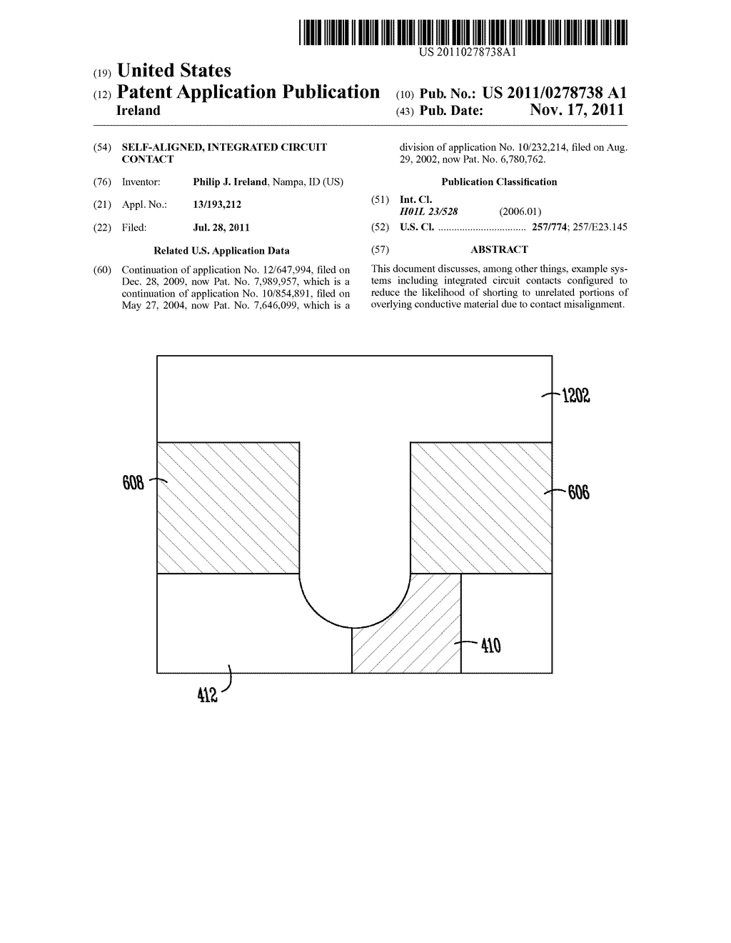 SELF-ALIGNED, INTEGRATED CIRCUIT CONTACT - diagram, schematic, and image 01