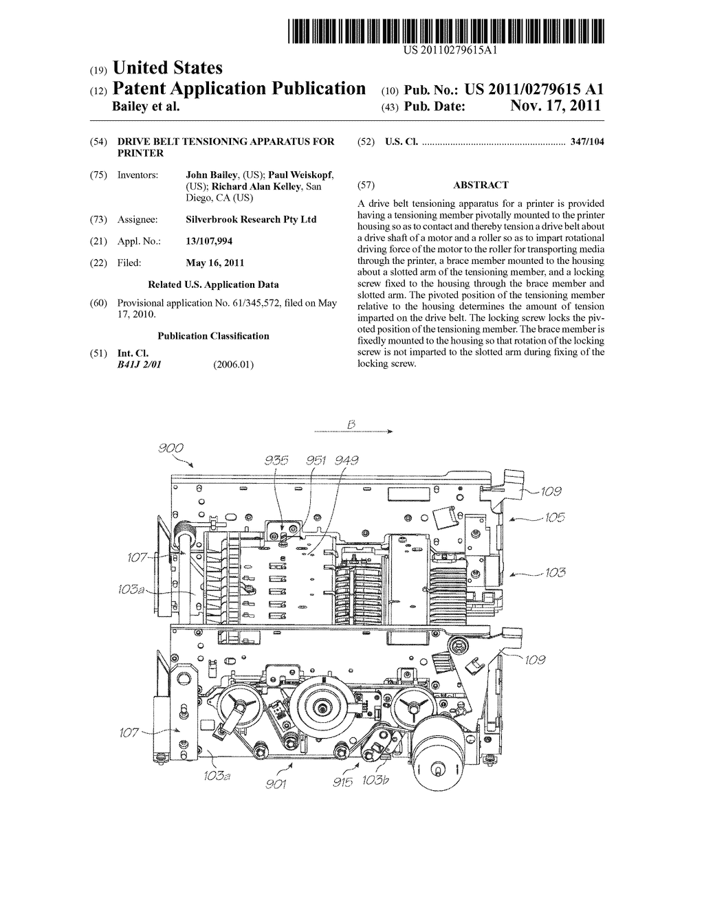 DRIVE BELT TENSIONING APPARATUS FOR PRINTER - diagram, schematic, and image 01