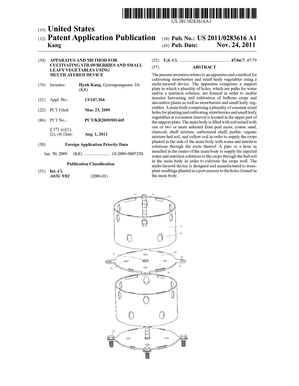APPARATUS AND METHOD FOR CULTIVATING STRAWBERRIES AND SMALL LEAFY     VEGETABLES USING MULTILAYERED DEVICE - diagram, schematic, and image 01