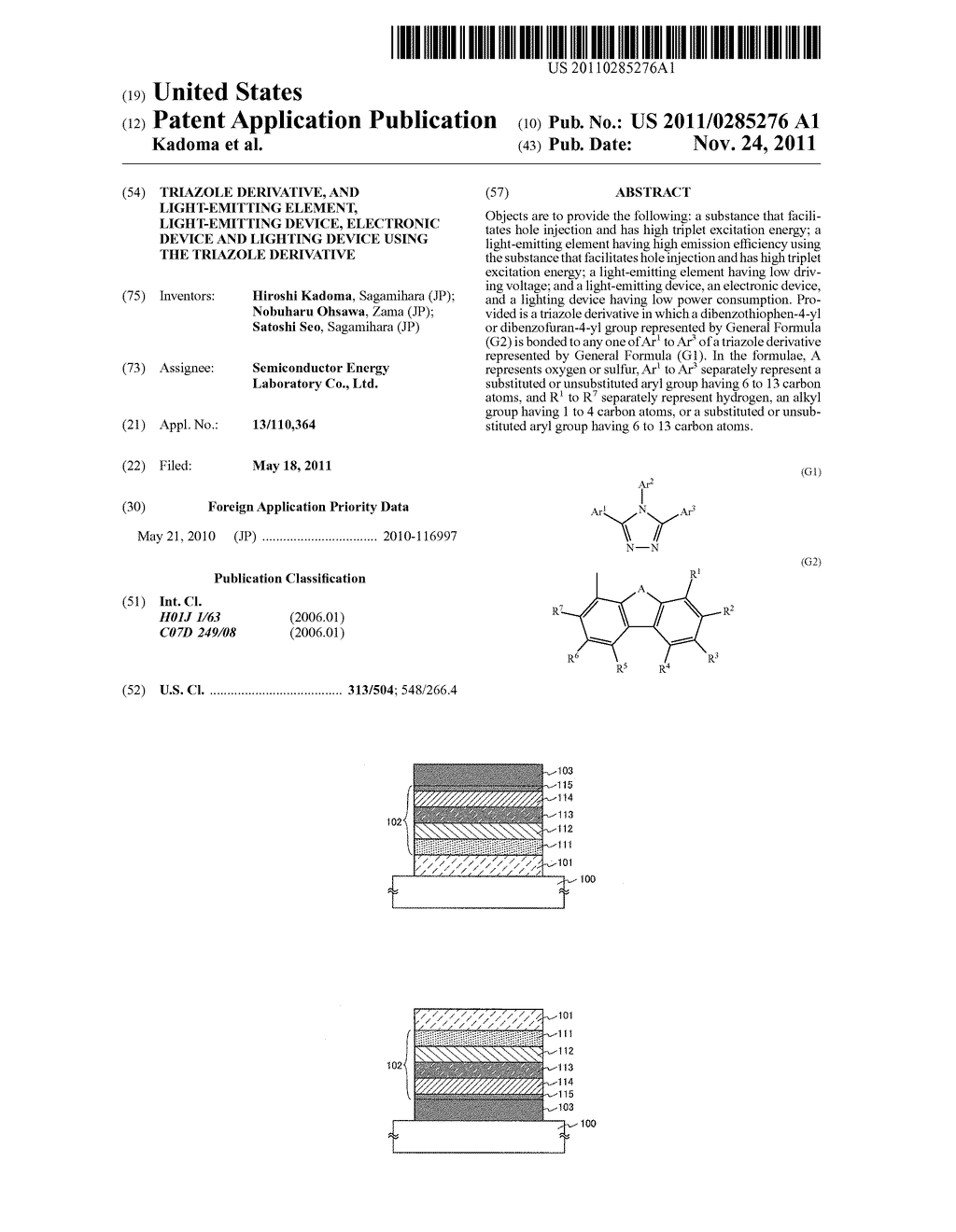 Triazole Derivative, and Light-Emitting Element, Light-Emitting Device,     Electronic Device and Lighting Device Using the Triazole Derivative - diagram, schematic, and image 01