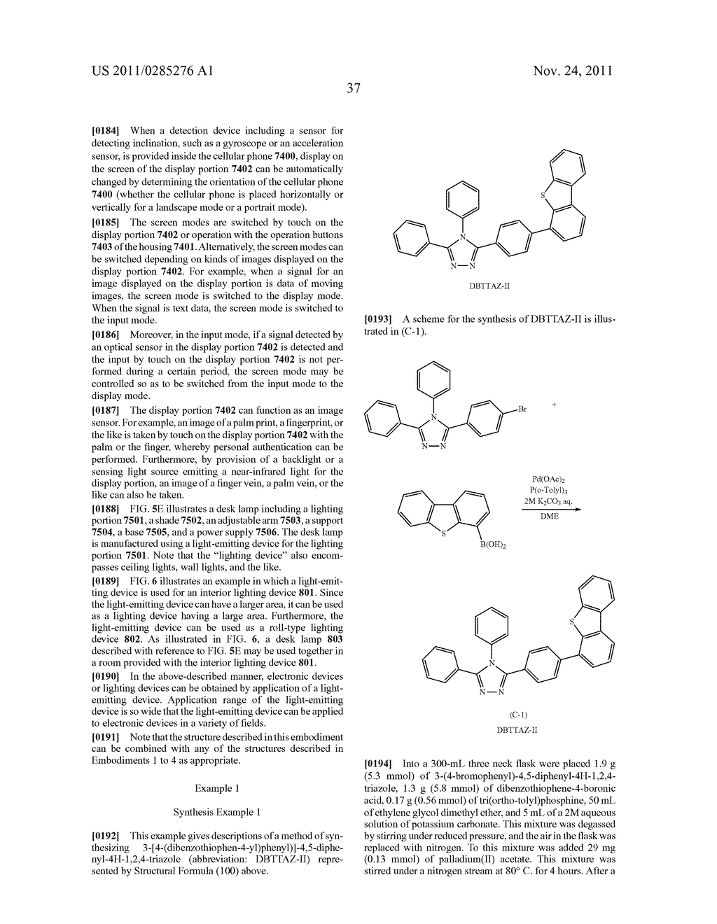 Triazole Derivative, and Light-Emitting Element, Light-Emitting Device,     Electronic Device and Lighting Device Using the Triazole Derivative - diagram, schematic, and image 55