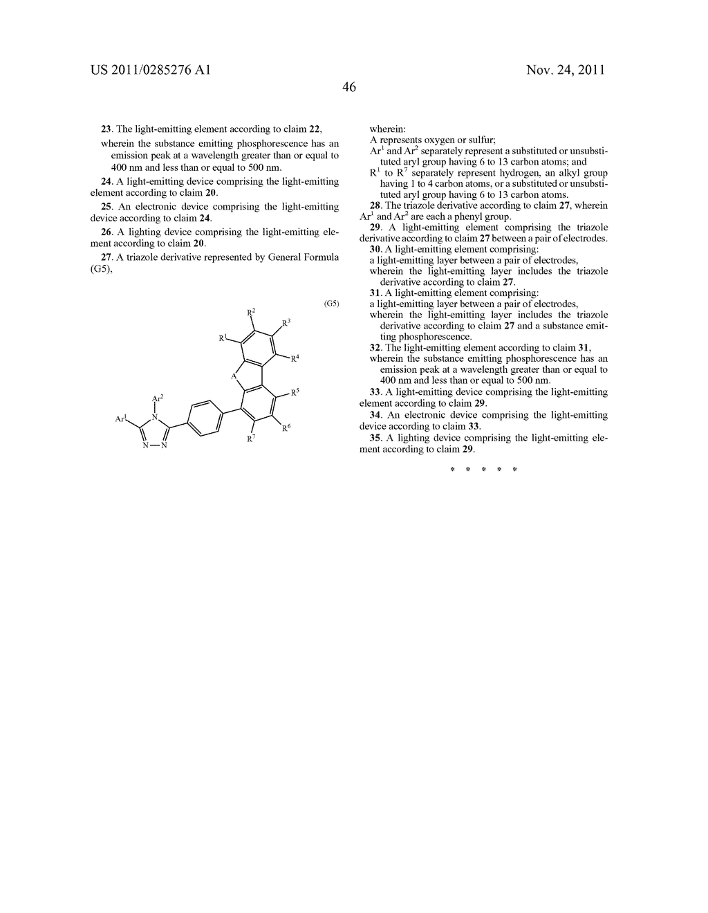 Triazole Derivative, and Light-Emitting Element, Light-Emitting Device,     Electronic Device and Lighting Device Using the Triazole Derivative - diagram, schematic, and image 64