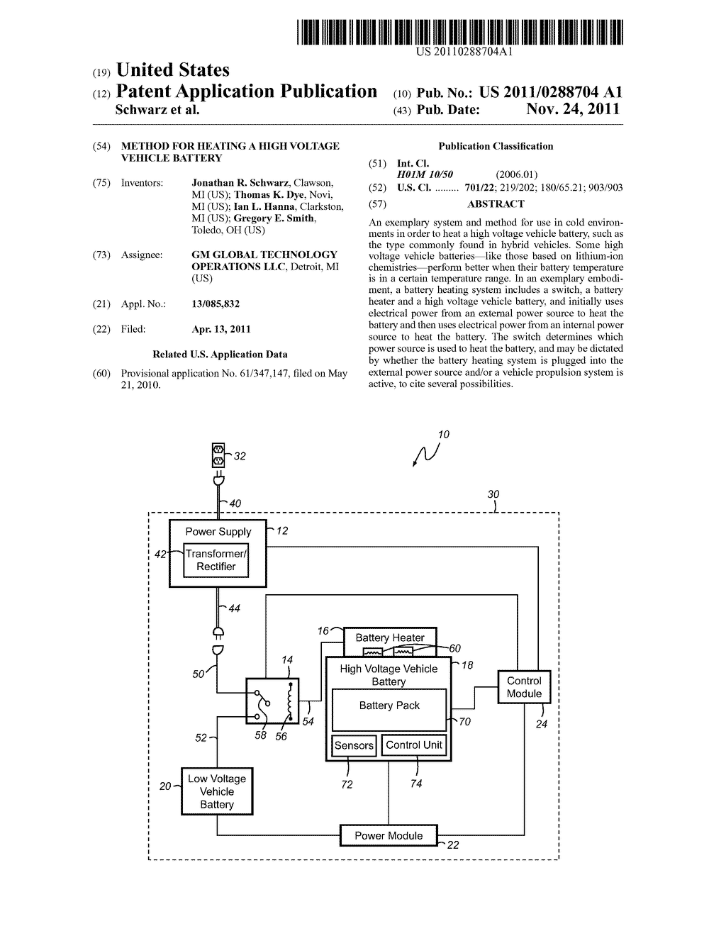 METHOD FOR HEATING A HIGH VOLTAGE VEHICLE BATTERY - diagram, schematic, and image 01